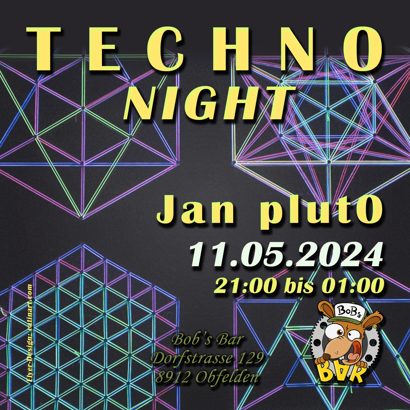 flyer mit Eventinfos für Techno Night die zweite